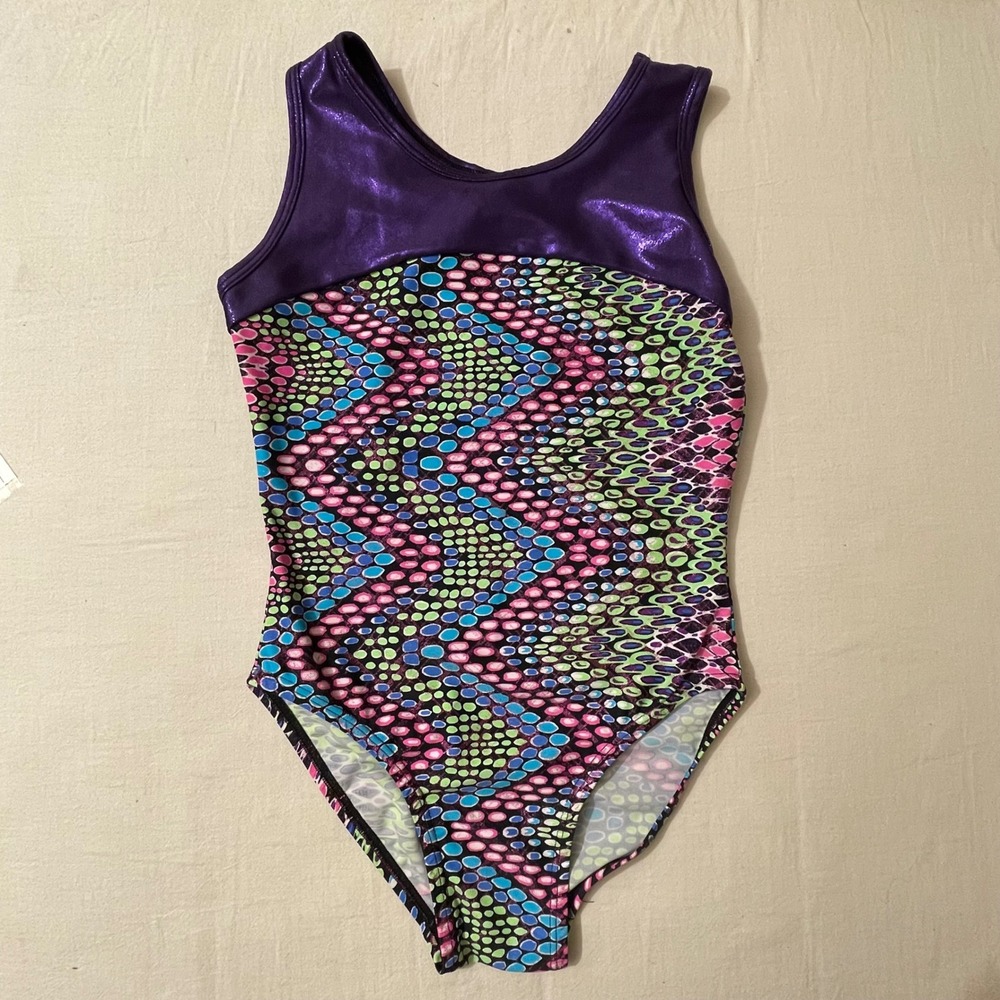 Kids Gymnastics Leotard Sparkle‎ Purple Colorful Geometric Pattern